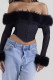 Sexy Solid Buckle Feathers Off the Shoulder Tops