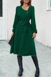 Elegant Solid Bandage V Neck A Line Dresses