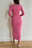 Sexy Simplicity Solid O Neck One Step Skirt Dresses