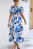 Bohemian Elegant Geometric Print Bandage O Neck A Line Dresses
