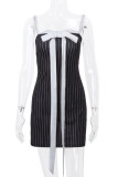 Sexy Street Striped Lace With Bow Square Collar Sling Dress Dresses