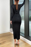 Sexy Simplicity Solid O Neck One Step Skirt Dresses