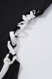 Sexy Street Solid Bandage Contrast Square Collar Sling Dress Dresses