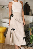 Sweet Elegant Solid Bandage With Bow High Waist Type A Solid Color Bottoms