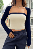 Sexy Solid Contrast Square Collar Tops