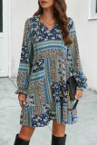 Casual Vintage Geometric Printing Turndown Collar Printed Dress Dresses