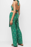 Sexy Vacation Geometric Print Patchwork Halter Sleeveless Two Pieces