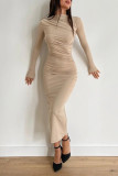 Sexy Simplicity Solid O Neck One Step Skirt Dresses