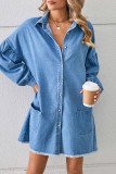 Casual Simplicity Solid Pocket Turndown Collar Long Sleeve Loose Denim Dresses
