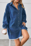 Casual Simplicity Solid Pocket Turndown Collar Long Sleeve Loose Denim Dresses