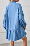 Casual Simplicity Solid Pocket Turndown Collar Long Sleeve Loose Denim Dresses