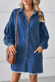 Casual Simplicity Solid Pocket Turndown Collar Long Sleeve Loose Denim Dresses
