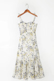 Sweet Elegant Floral Frenulum V Neck Waist Skirt Dresses