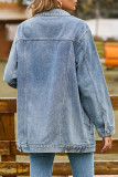 Casual Street Solid Pocket Turndown Collar Long Sleeve Loose Denim Jacket