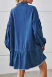 Casual Simplicity Solid Pocket Turndown Collar Long Sleeve Loose Denim Dresses