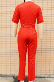 Casual Street Solid Patchwork Buttons Turn-back Collar Regular Jumpsuits