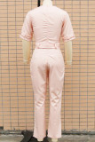 Casual Street Solid Patchwork Buttons Turn-back Collar Regular Jumpsuits