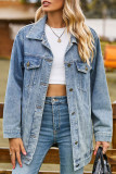 Casual Street Solid Pocket Turndown Collar Long Sleeve Loose Denim Jacket