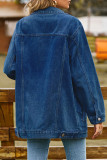 Casual Street Solid Pocket Turndown Collar Long Sleeve Loose Denim Jacket