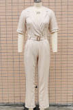 Casual Street Solid Patchwork Buttons Turn-back Collar Regular Jumpsuits