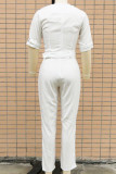 Casual Street Solid Patchwork Buttons Turn-back Collar Regular Jumpsuits