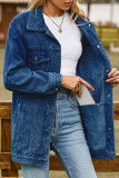 Casual Street Solid Pocket Turndown Collar Long Sleeve Loose Denim Jacket
