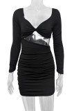 Sexy Solid Hollowed Out Asymmetrical Square Collar Wrapped Skirt Dresses