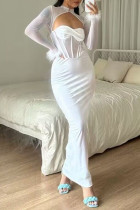 Sexy Solid Feathers One Step Skirt Dresses