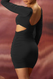 Sexy Solid Hollowed Out Asymmetrical Square Collar Wrapped Skirt Dresses