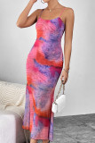 Sexy Gradual Change Print Contrast U Neck Printed Dress Dresses