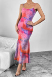 Sexy Gradual Change Print Contrast U Neck Printed Dress Dresses