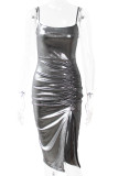 Sexy Party Solid Slit Sequined Strapless Sling Dress Dresses