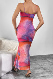 Sexy Gradual Change Print Contrast U Neck Printed Dress Dresses