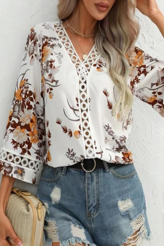 Sweet Elegant Floral Lace V Neck Tops