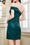 Sexy Formal Solid Sequins Asymmetrical Off the Shoulder Strapless Dress Dresses