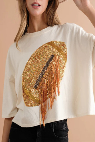 Casual Solid Embroidered Sequins O Neck T-Shirts