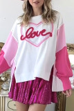 Casual Sweet Color Block Embroidered Contrast O Neck Tops