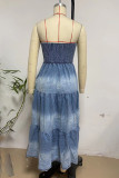 Gradual Change Pocket Slit Strapless Sleeveless Denim Dresses