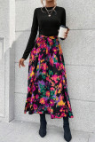 Elegant Print Frenulum Contrast Mandarin Collar A Line Dresses