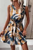 Casual Vintage Geometric Print Bandage V Neck A Line Dresses