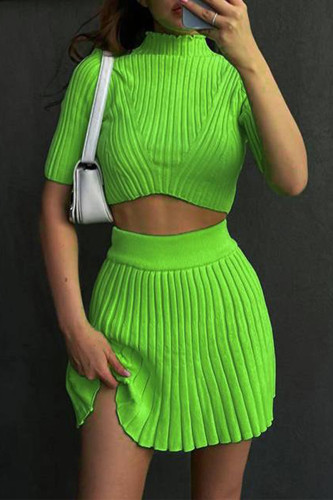 Sexy Simplicity Solid Fold Half A Turtleneck Half Sleeve Two Pieces
