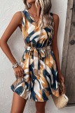 Casual Vintage Geometric Print Bandage V Neck A Line Dresses