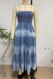 Gradual Change Pocket Slit Strapless Sleeveless Denim Dresses
