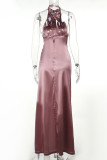 Sexy Solid Slit Mandarin Collar Evening Dress Dresses
