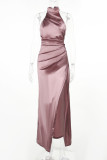 Sexy Solid Slit Mandarin Collar Evening Dress Dresses
