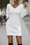 Daily Simplicity Solid Weave V Neck One Step Skirt Dresses
