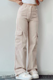 Casual Solid Pocket Buttons Loose Mid Waist Straight Solid Color Bottoms