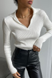 Sexy Simplicity Solid Patchwork Turndown Collar Tops
