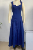 Sexy Solid Zipper U Neck Sleeveless Denim Dresses