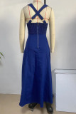 Sexy Solid Zipper U Neck Sleeveless Denim Dresses